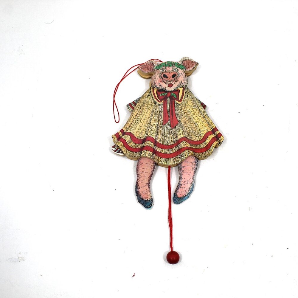 Vintage Collectible Dancing Holiday Pig Pull String, Toy / Christmas Ornament